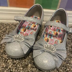 Disney Silver Glitter Princess Mary Jane Shoes with Crown Bow